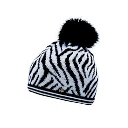 CAPO Čepice Knitted cap zebra w. realhair pompon - 1