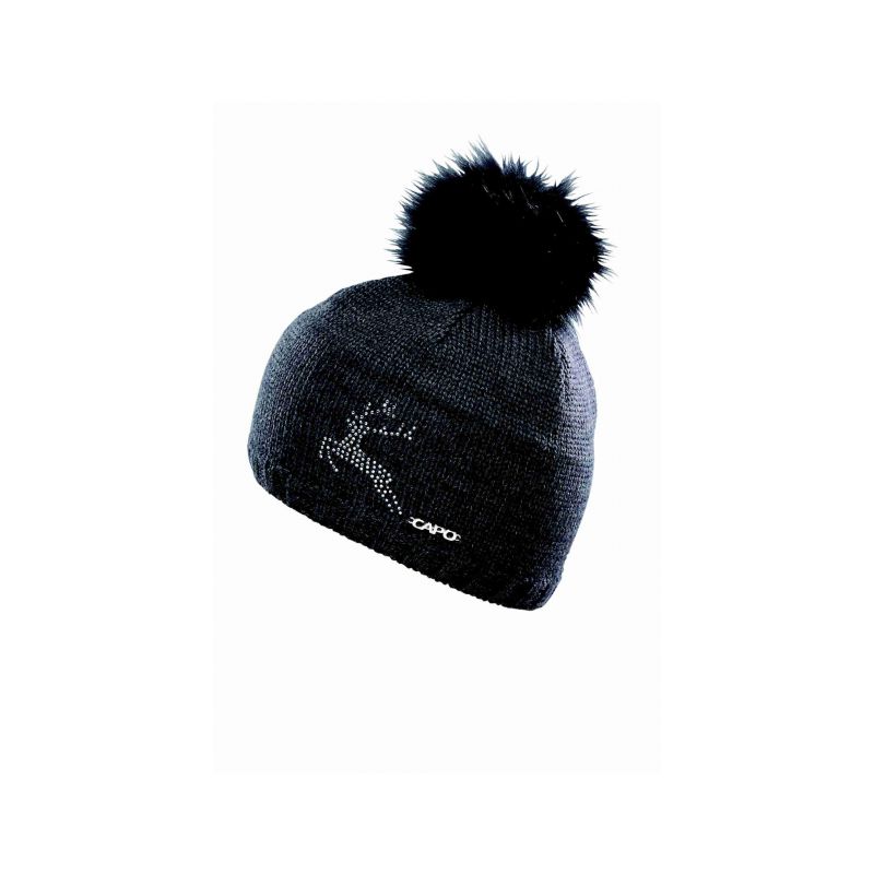 CAPO Čepice Knitted Cap w. realhair-pompon strass - 1